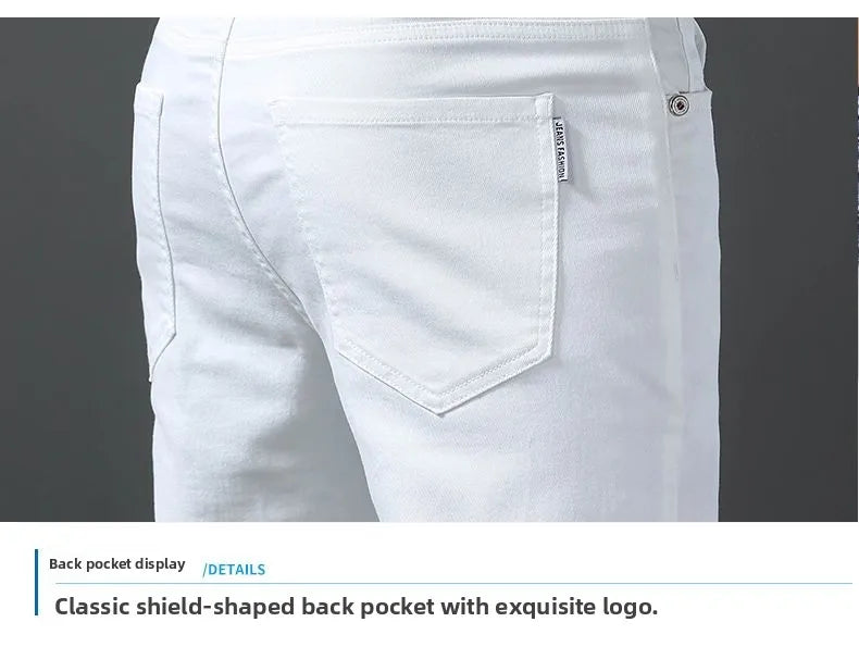 Pantalones Vaqueros Rectos con Cintura Elástica para Hombre, Blancos