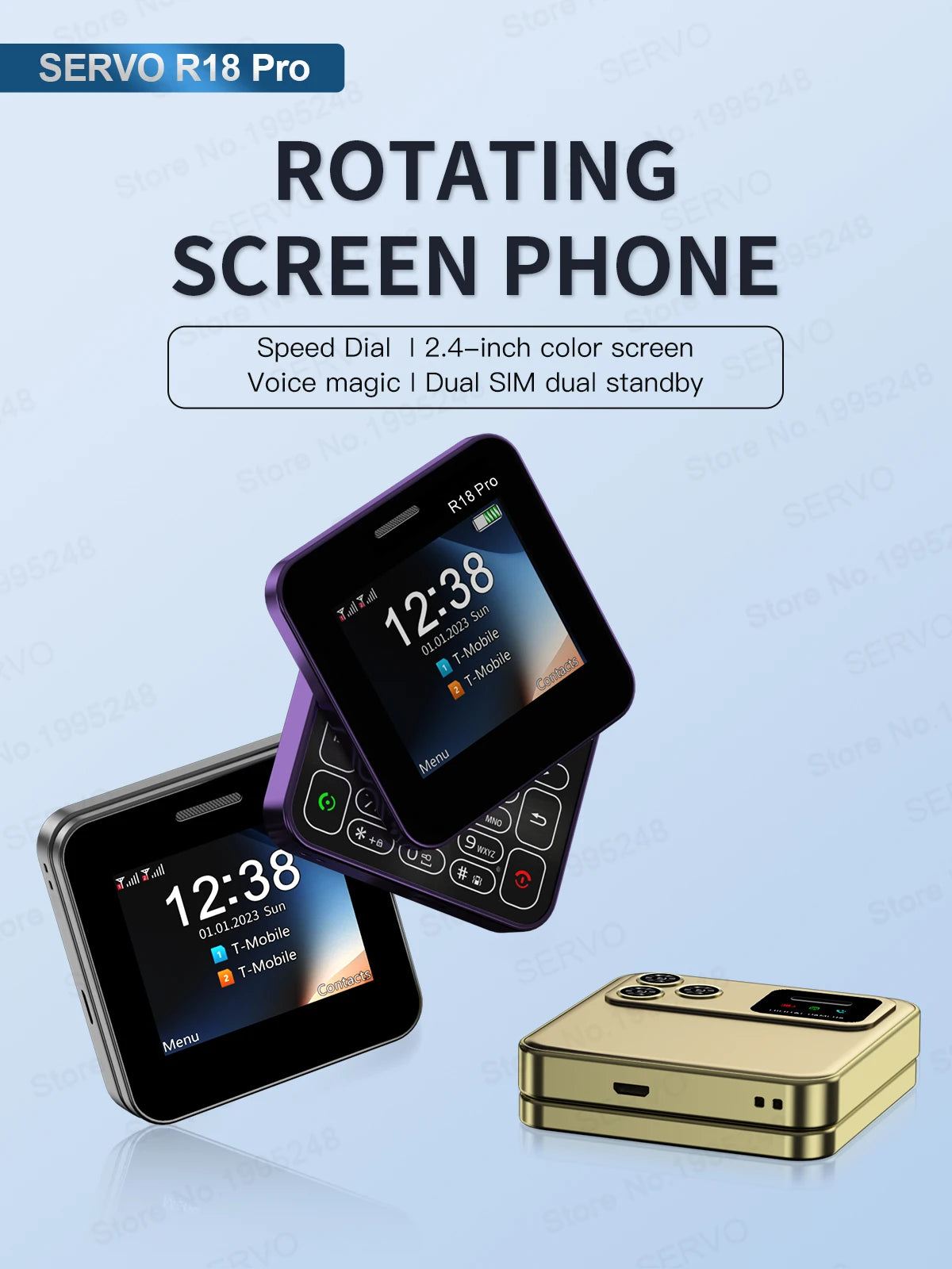 SERVO R18 Pro — Teléfono Básico Giratorio Doble SIM, Radio FM y Linterna