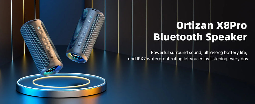 Altavoces Bluetooth Ortizan, altavoz estéreo inalámbrico portátil - IPX7 resistente al agua, sonido fuerte, graves profundos, luz LED, Bluetooth 5.3