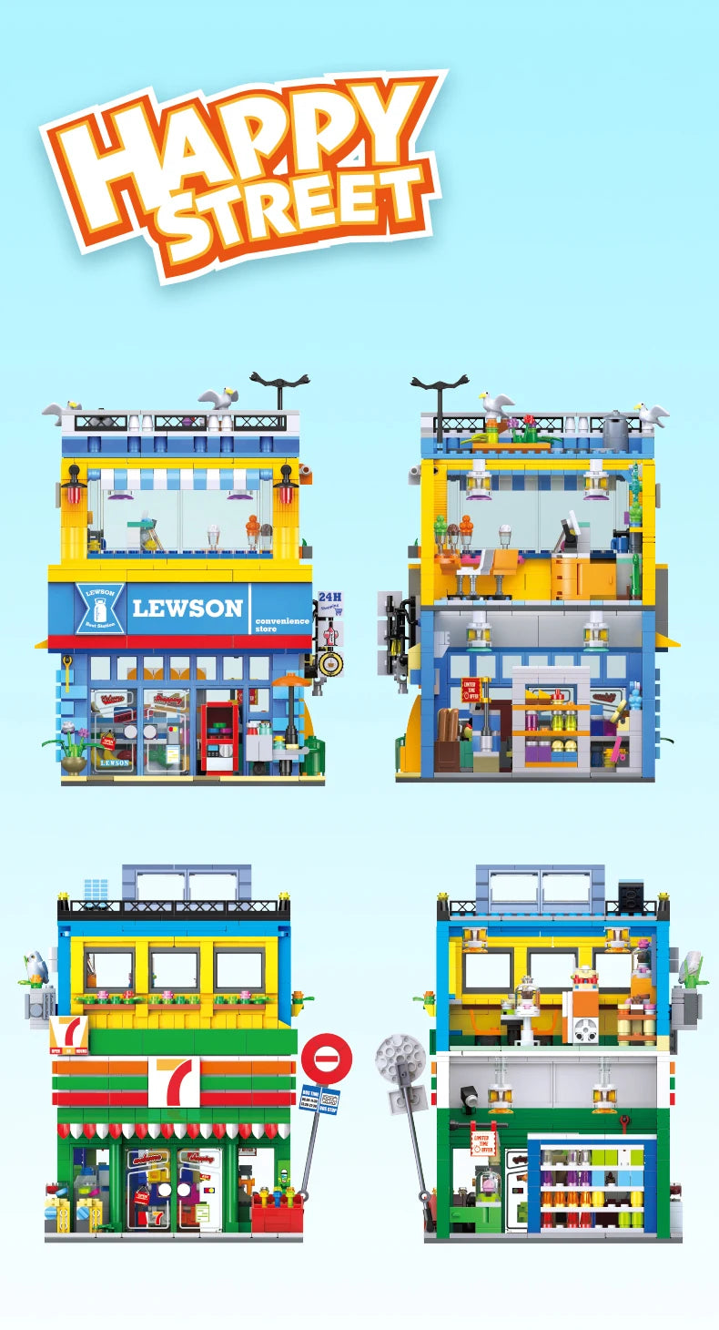 Bloques de Construcción de Tienda de Conveniencia con Escena Urbana, Modelo DIY en Miniatura, Decoración de Escritorio, Regalo Coleccionable para Adultos, Cumpleaños, Festividades