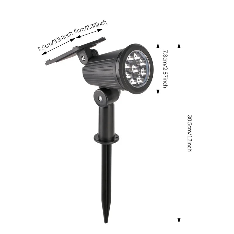 Foco Solar 9 LED Impermeable para Jardín con Brillo Ajustable y Luz RGB