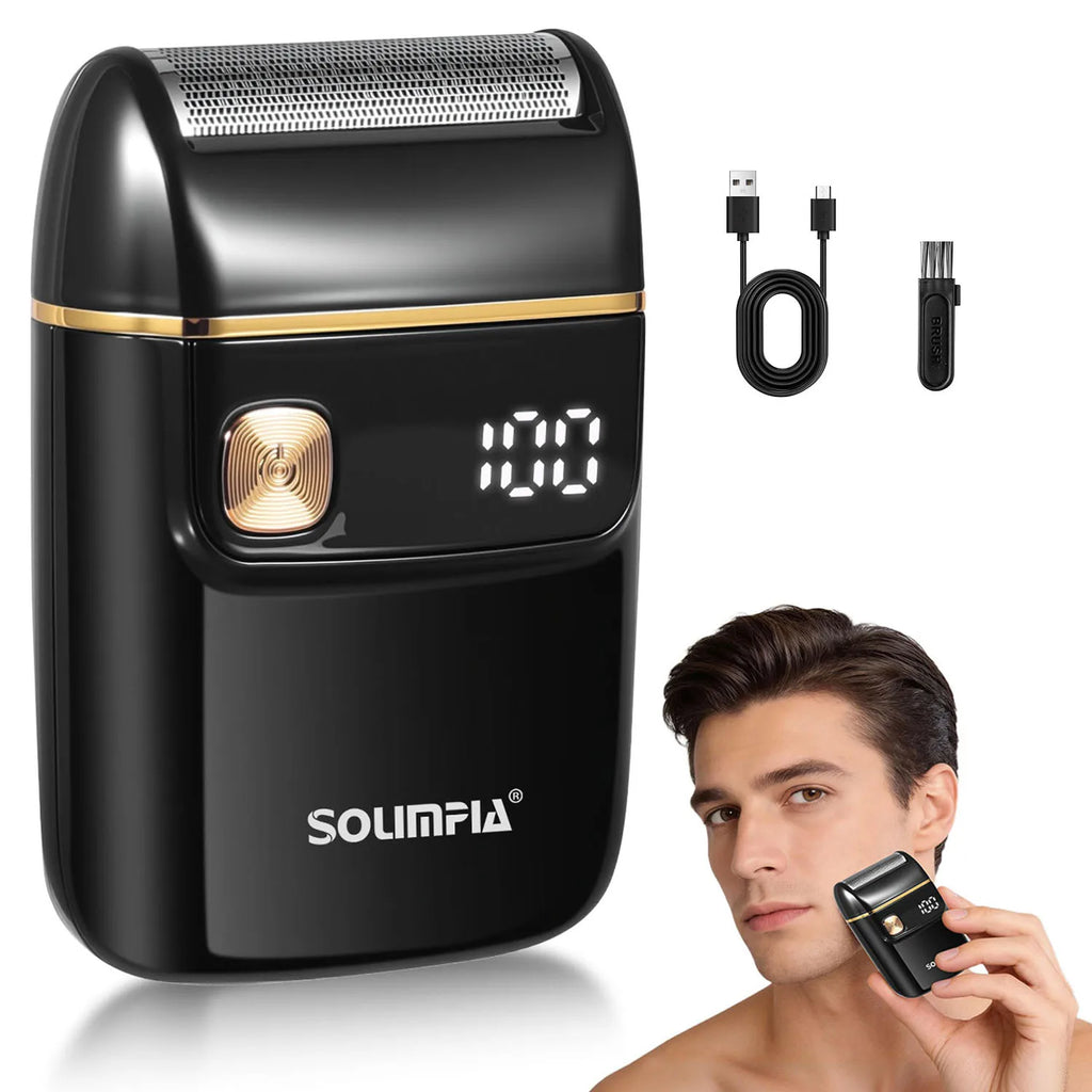 Mini Afeitadora Eléctrica para Hombre, Maquinilla de Afeitar Eléctrica Recargable Portátil con Pantalla LED, Cabezal de Afeitado Flotante, Afeitadora en Seco y Húmedo