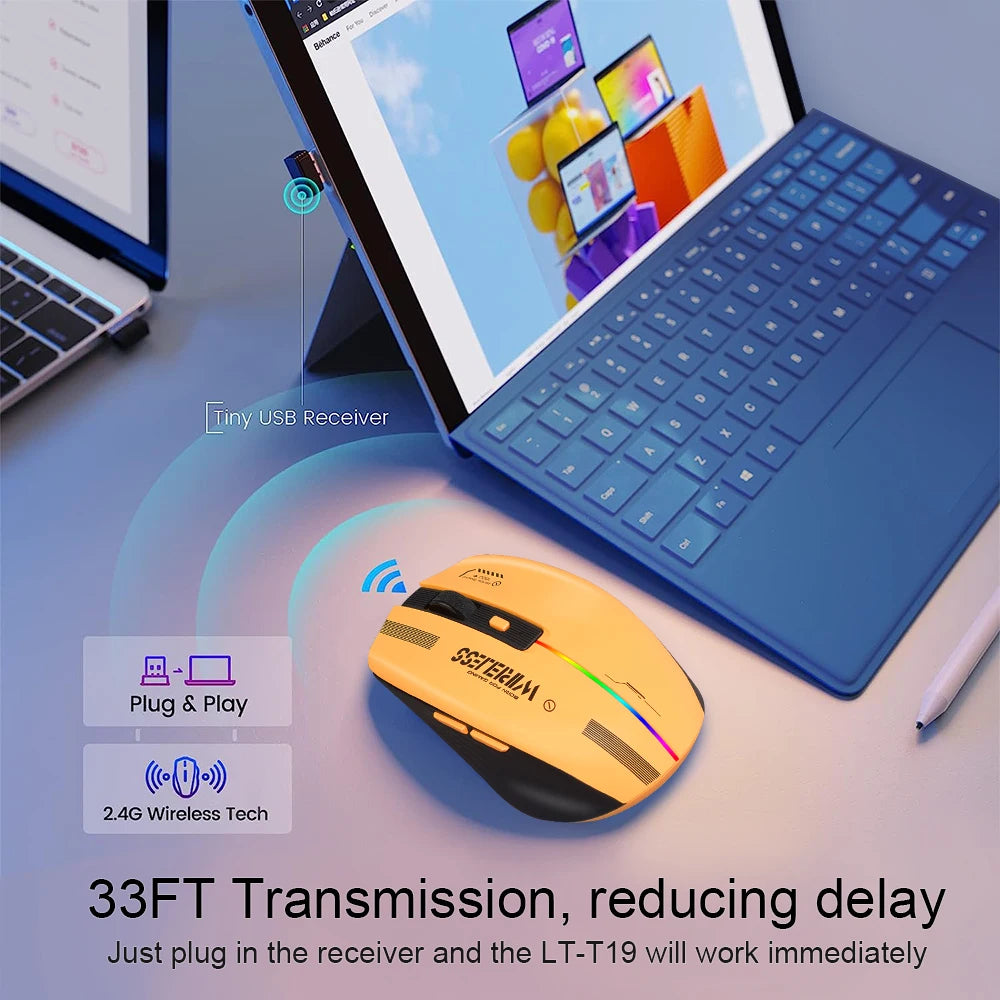 Ratón ergonómico recargable para juegos LT-T19, USB 2,4G, luz RGB inalámbrica, ordenadores de escritorio, portátiles y portátiles