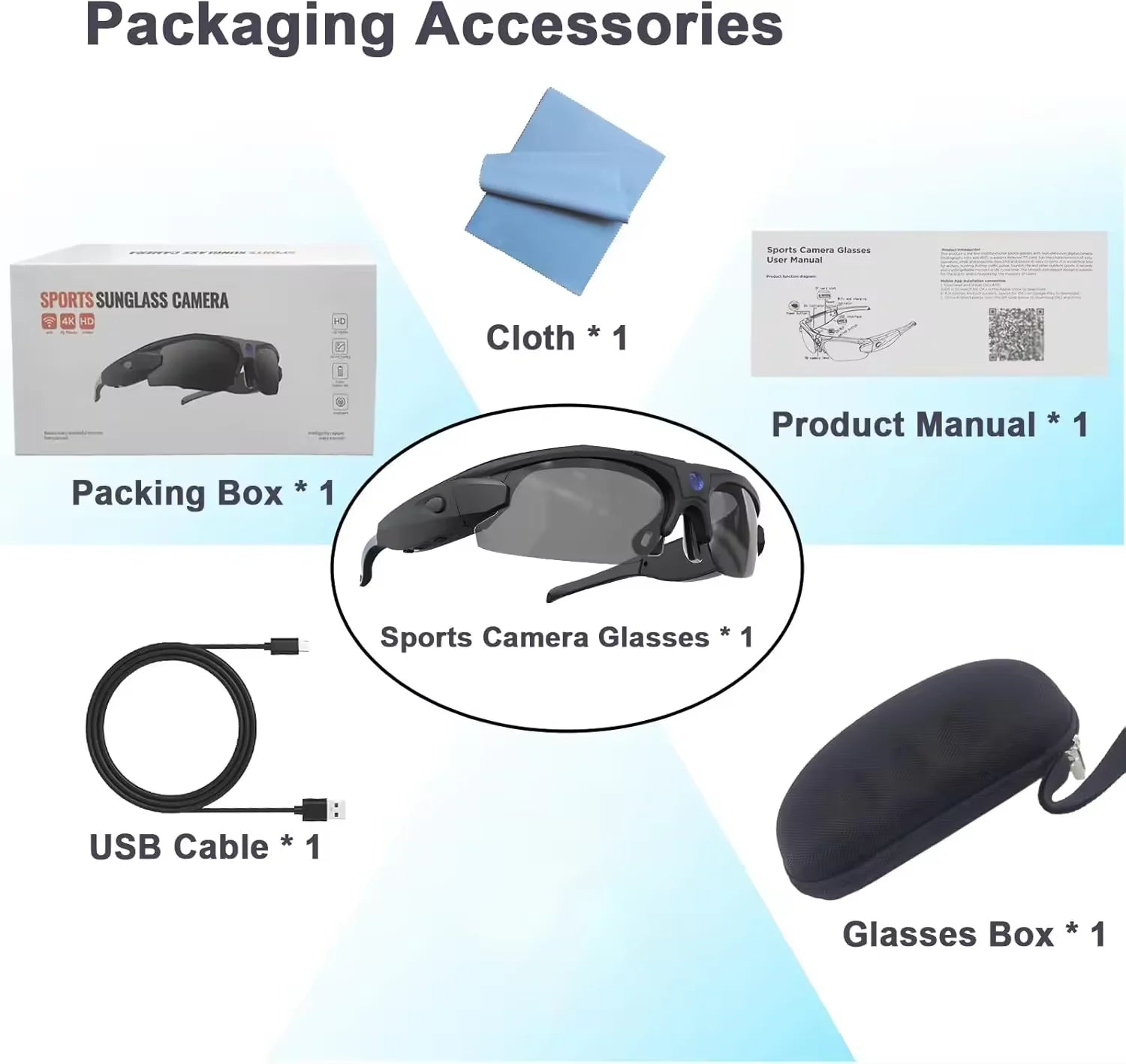 Gafas de sol con cámara WiFi FHD 1080P para deportes al aire libre