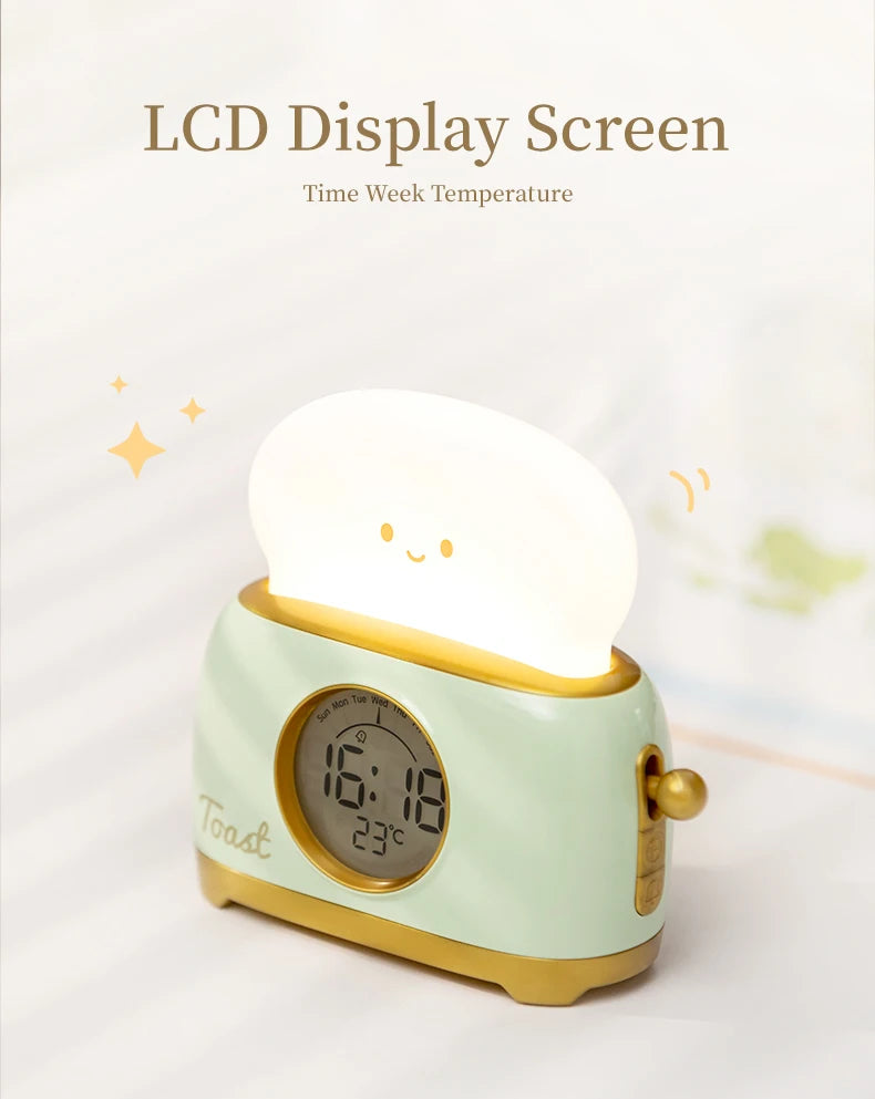 Reloj despertador con luz nocturna para tostadora, reloj despertador para niños, reloj luminoso para mesita de noche, lámpara de noche para dormitorio, decoración, regalo para niños