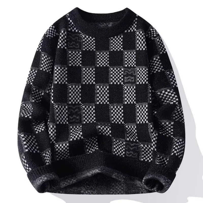 Suéter de punto jacquard a cuadros para hombre – cuello medio alto