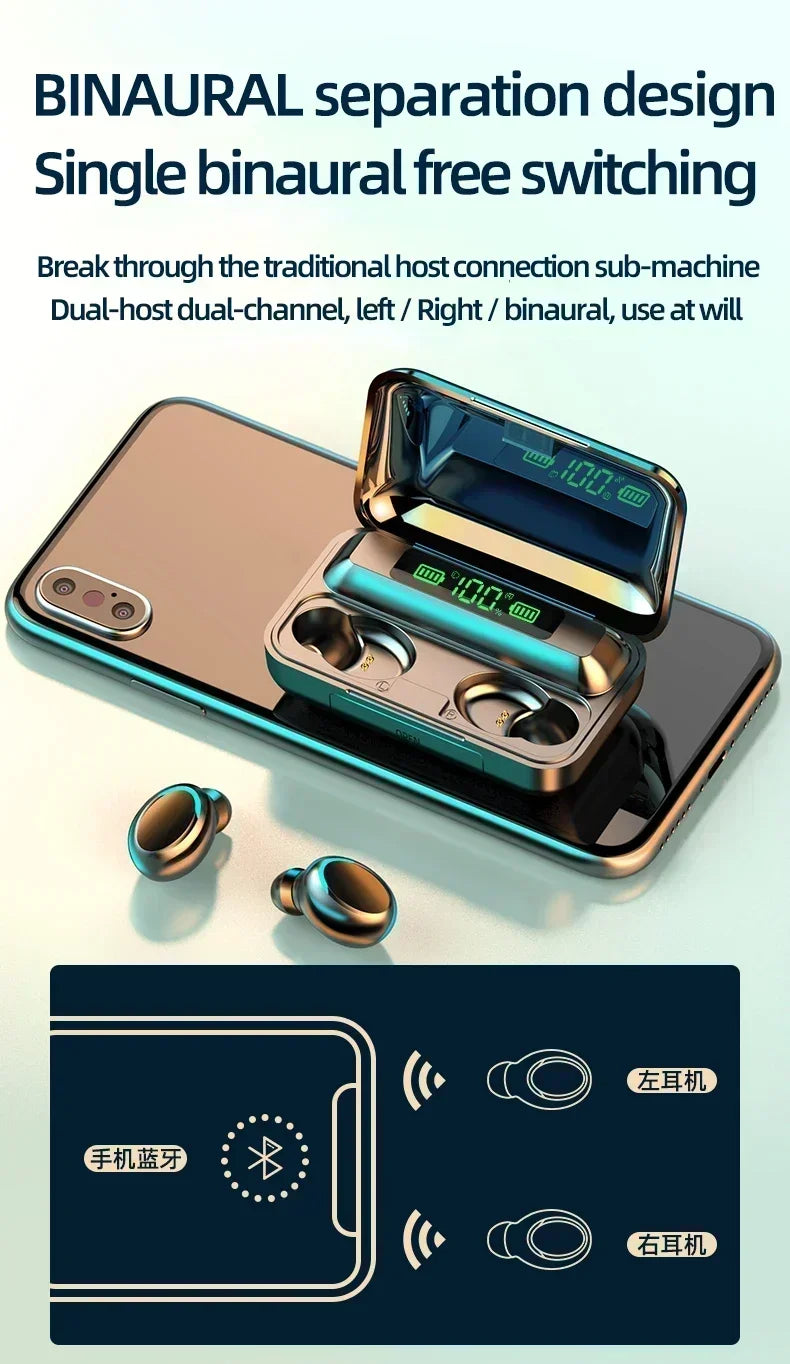 Auriculares Bluetooth multifuncionales F9, manos libres, táctiles, resistentes al agua, estéreo 9D, auriculares deportivos para todos los teléfonos inteligentes