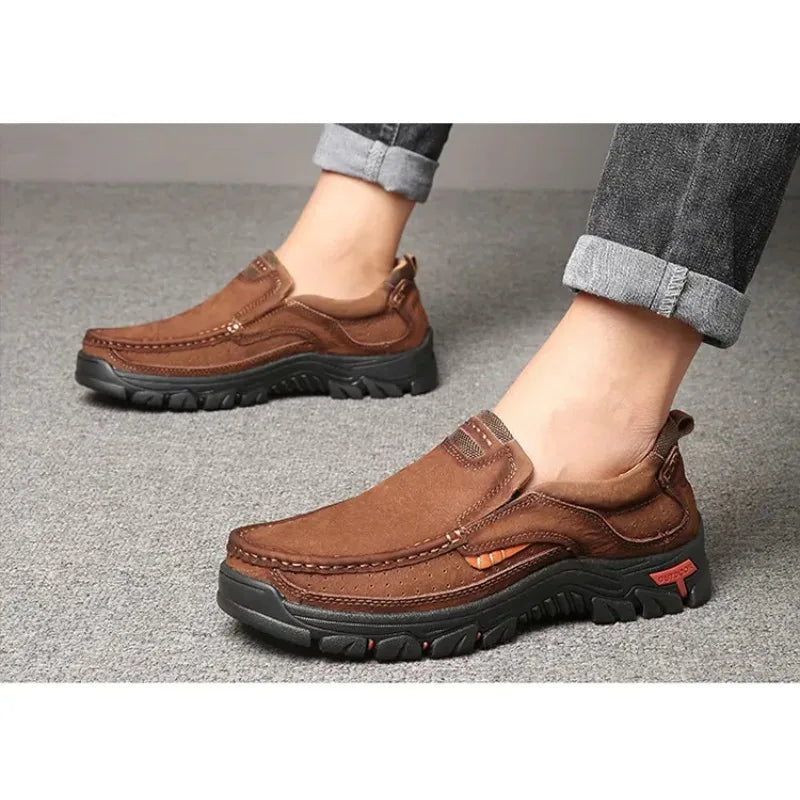 Mocasines de cuero genuino para hombre con suela gruesa antideslizante