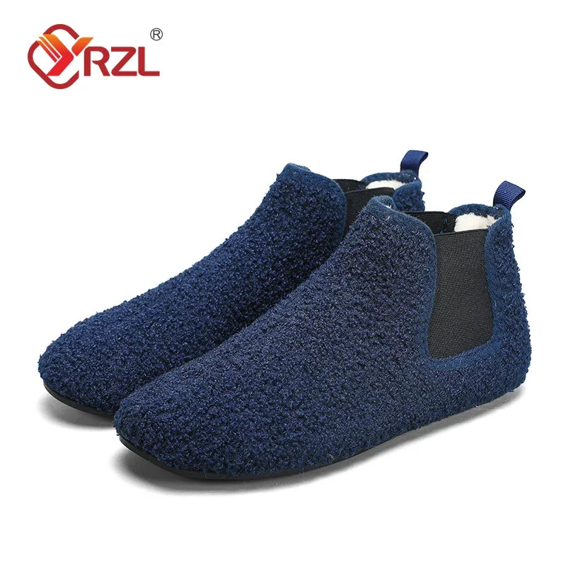 YRZL, zapatos cálidos de algodón para invierno, zapatillas de interior para el hogar para hombre, zapatos informales de algodón de felpa con parte inferior fina, zapatillas antideslizantes de suela suave para hombre