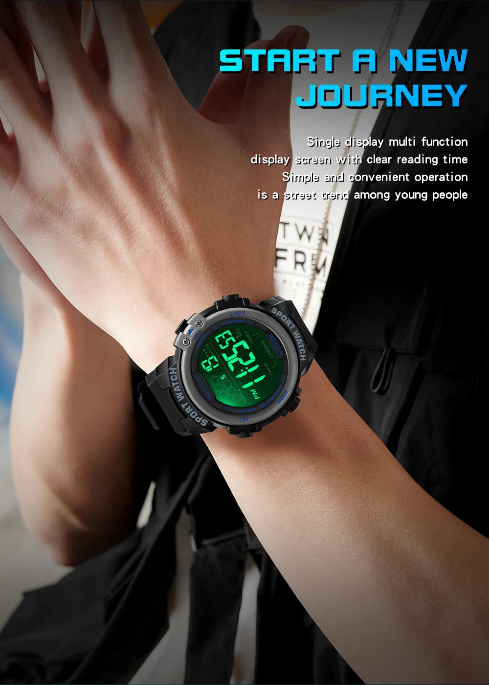 Reloj Digital SANDA 2140 Chrono para Hombre, 5 Bar Multifunción Deportivo