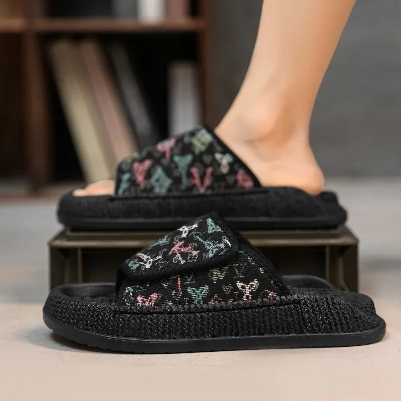 Zapatillas de casa de algodón transpirables con estampado floral