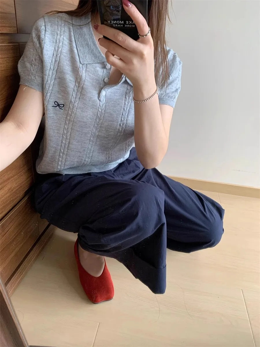 Camiseta Polo Coreana Delgada para Mujer