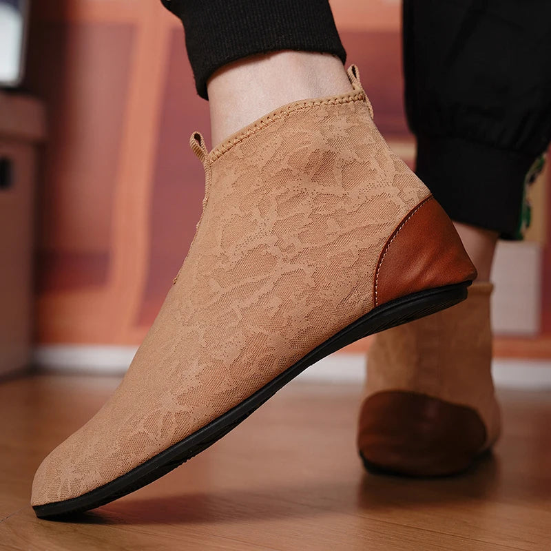 YRZL Mocasines para hombre de malla transpirable, mocasines ligeros de conducción de caña alta, zapatos casuales sin cordones para hombres, zapatos cómodos para caminar