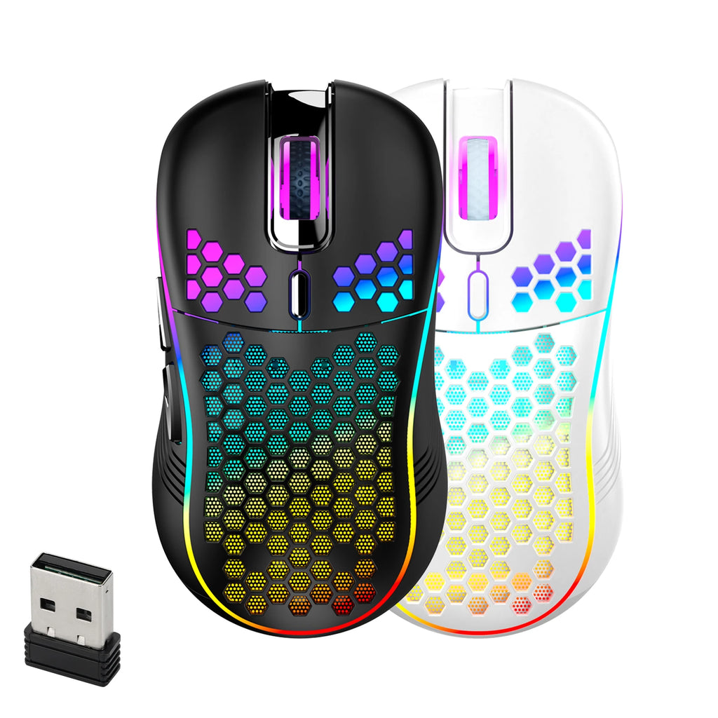Ratón inalámbrico para juegos Honeycomb 2,4G USB ratón inalámbrico RGB ratón de juego de PC recargable con luces LED, Paracord sin arrastre, Ergon