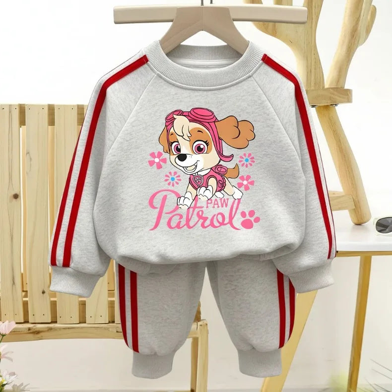 Chándal informal con estampado de Paw Patrol para niña, sudaderas con capucha y pantalones largos con cuello redondo, conjunto de pantalones a rayas laterales de dos piezas para niño 2026
