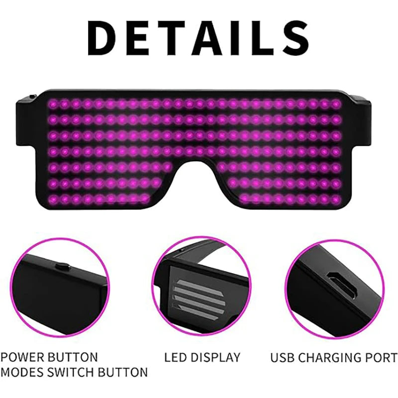 Gafas de fiesta Led con carga USB multilingüe, gafas luminosas intermitentes Led, concierto de Navidad, fiesta de cumpleaños, vacaciones, gafas de sol brillantes