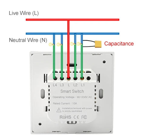Interruptor inteligente de encendido y apagado con WiFi, dispositivo con botón de encendido de 220V, para pared, Alexa, Google Home, sin cable neutro, UE, dos vías
