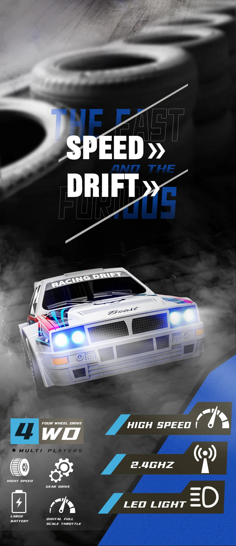 Mini Coche RC de Drift SG204 PRO 1:24, 2.4G, Alta Velocidad 4WD