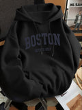 Sudadera con capucha retro premium para hombre, con estampado de letras inspirado en Boston, corte regular, cuello con capucha, estampado gráfico de color liso.