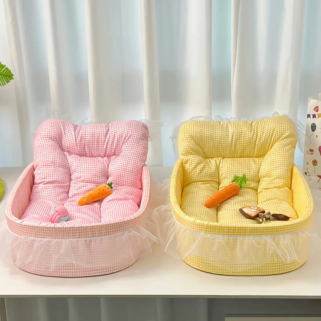 Cama de Princesa para Mascotas - Felpa Ovalada con Encaje para Perros y Gatos