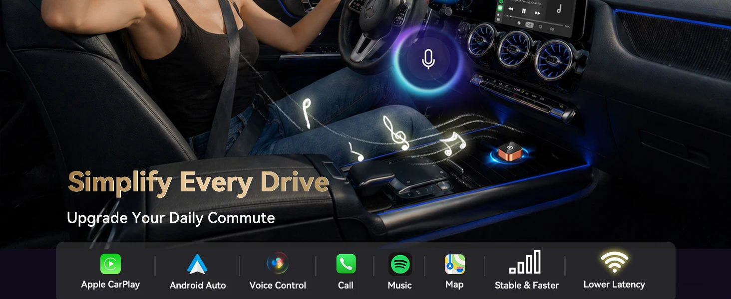 Adaptador Inalámbrico CarPlay 2026 (Tipo C) CarPlay y Android Auto, Puerto Tipo C, Convierte de Cableado a Inalámbrico, Plug & Play, Auto-C