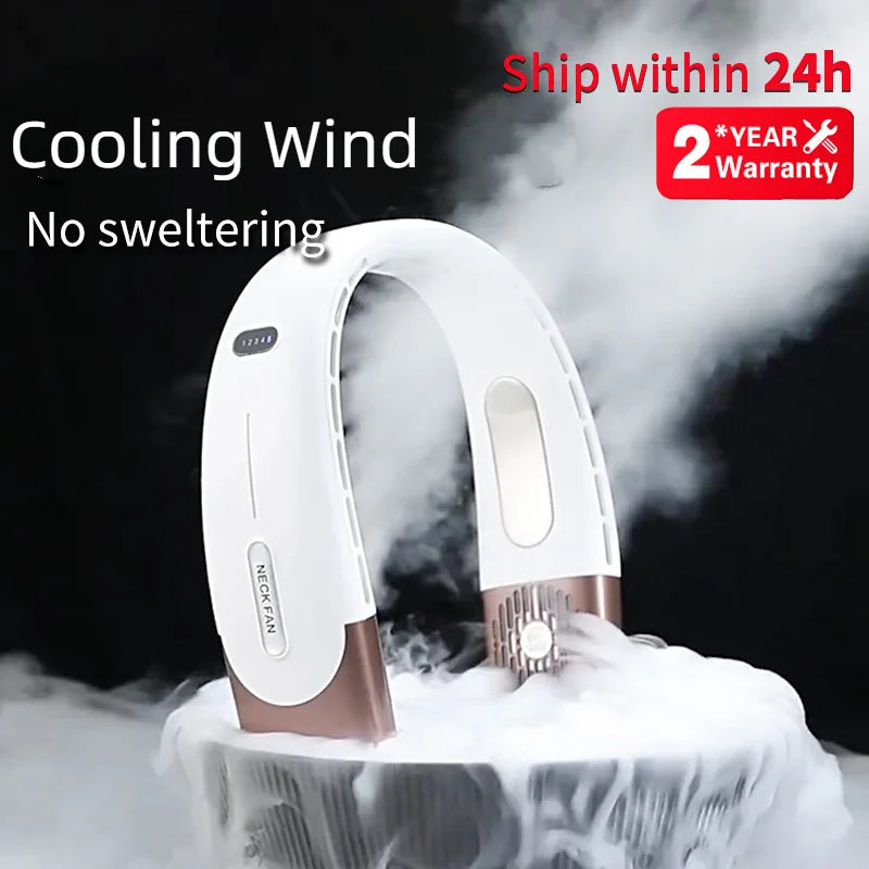 Ventilador de cuello Mini aire acondicionado portátil, Enfriador de aire recargable por USB, 5 velocidades, ventilador eléctrico para exteriores, 5000mAh