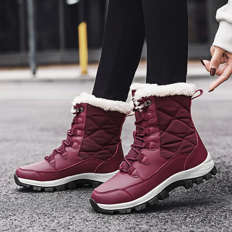 Botas de nieve para mujer con forro de felpa y suela antideslizante