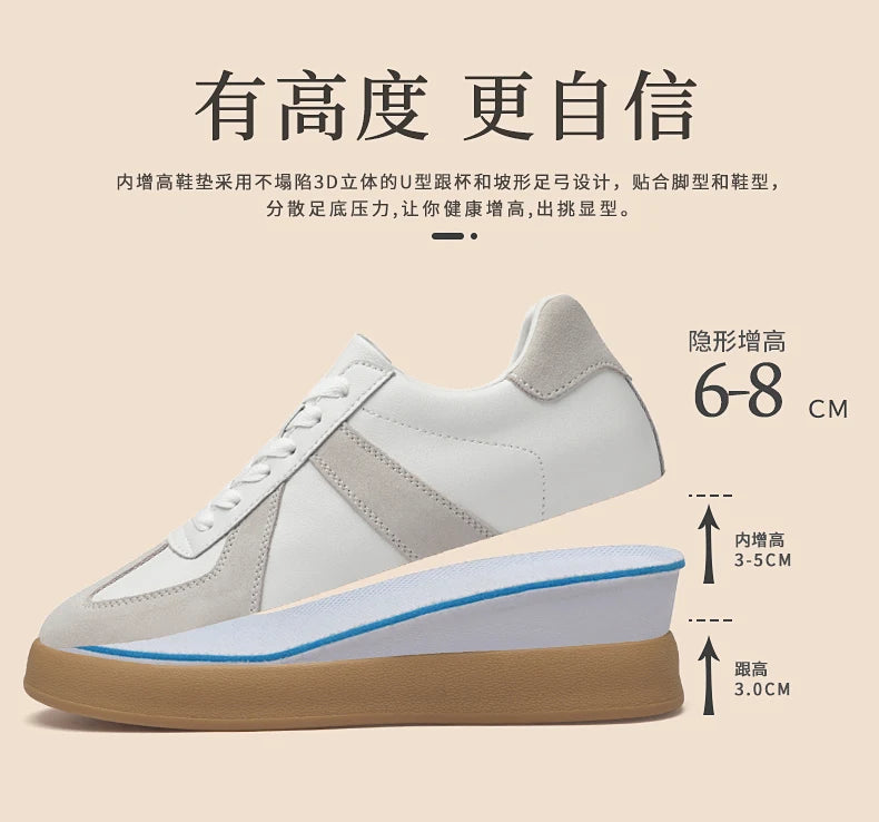 Zapatos invisibles con aumento de altura, zapatos de entrenamiento moral de 8cm, zapatillas informales transpirables de verano con aumento de altura interior para hombre, zapatos Forrest Gump versátiles Retro de cuero genuin