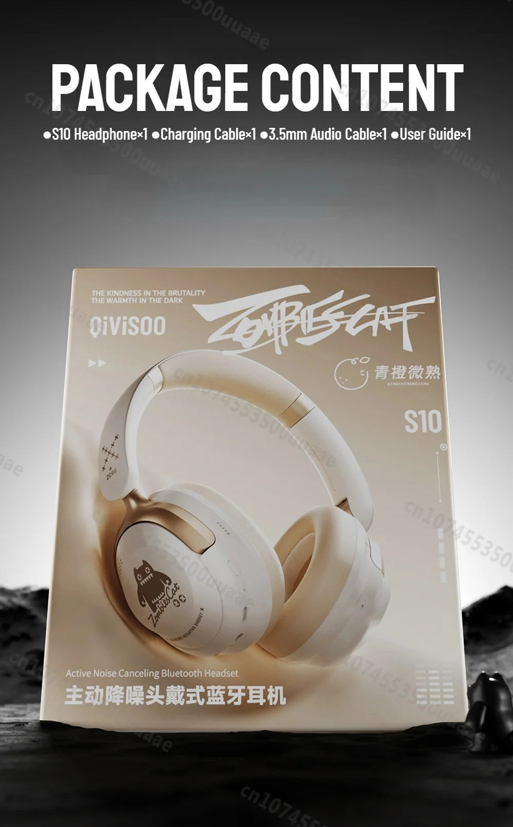 Zombies Cat S10 ANC auriculares Bluetooth 6,0-auriculares con cancelación activa de ruido de 45dB estéreo HiFi cable supraaural/auriculares inalámbricos