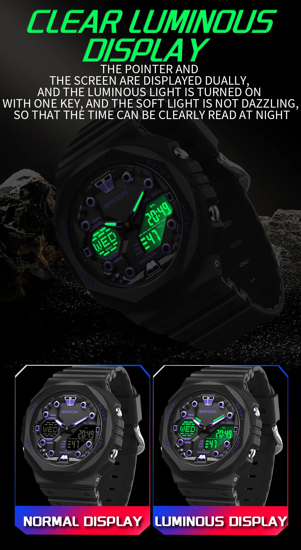Reloj Digital SANDA 6200 para Hombre, Deportivo LED Impermeable 50M