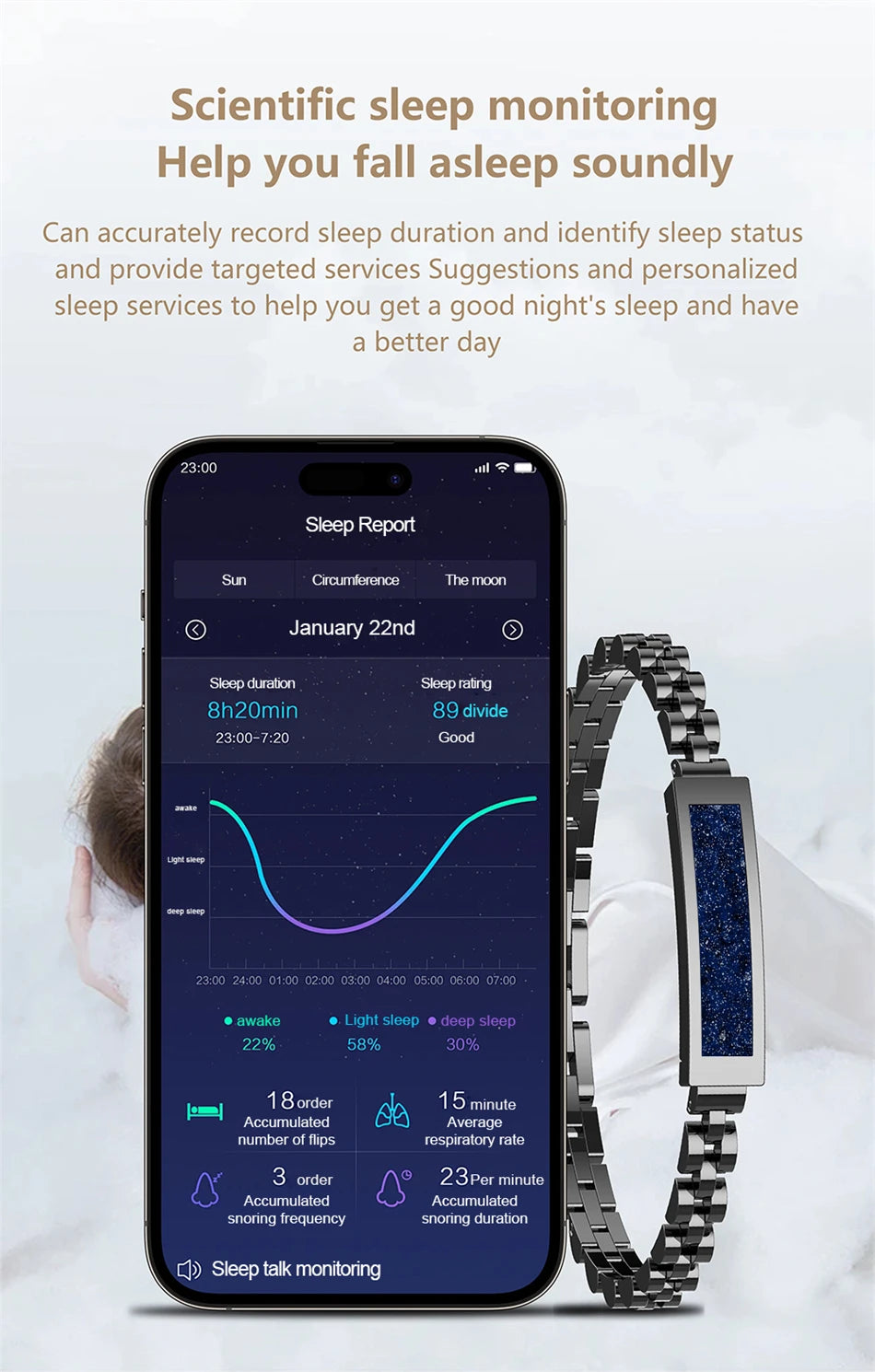 Pulsera inteligente LIGE para mujer con Bluetooth y monitoreo de salud