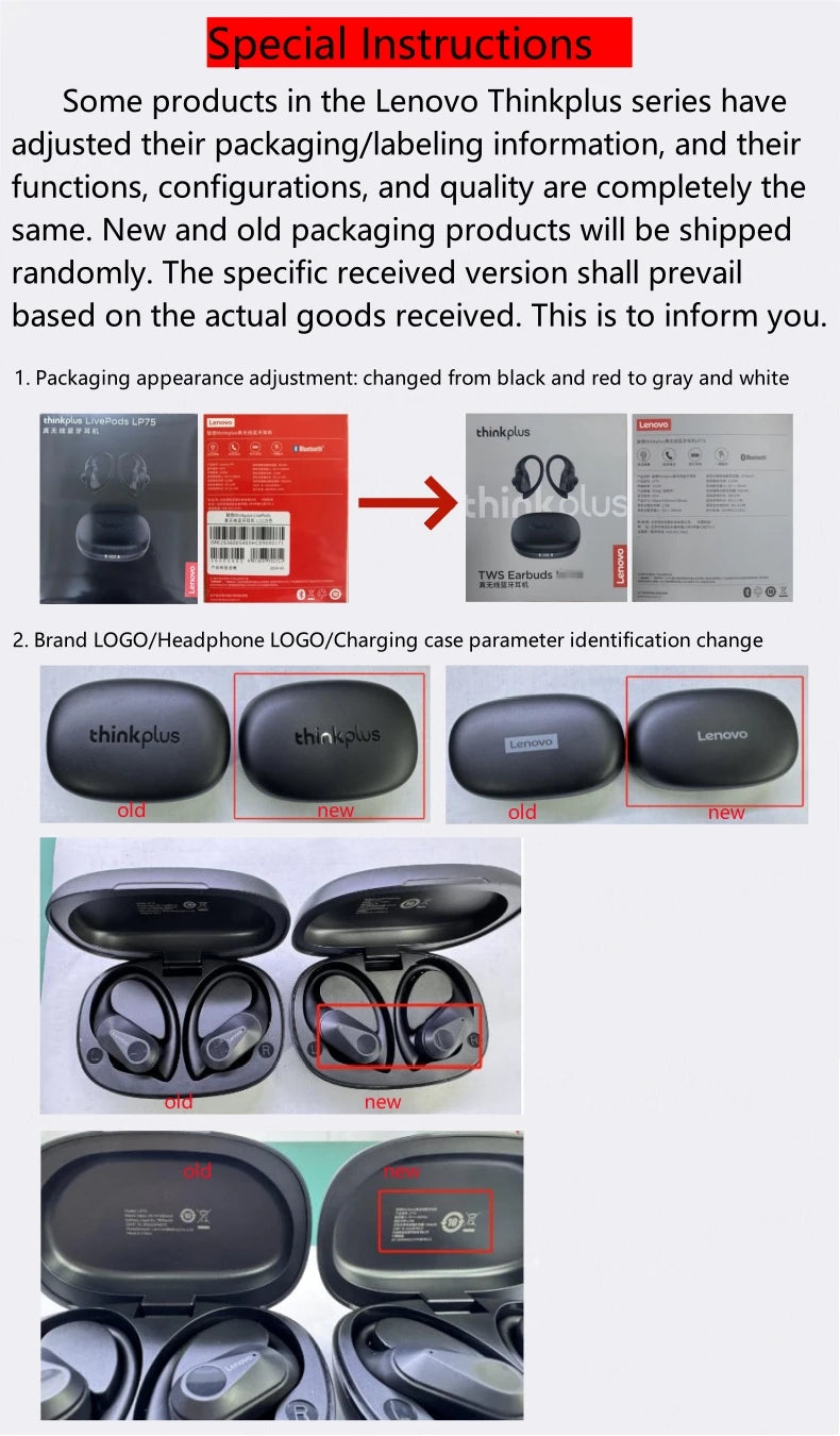 Auriculares Bluetooth TWS Lenovo LP75 Deportivos con Gancho y Micrófono