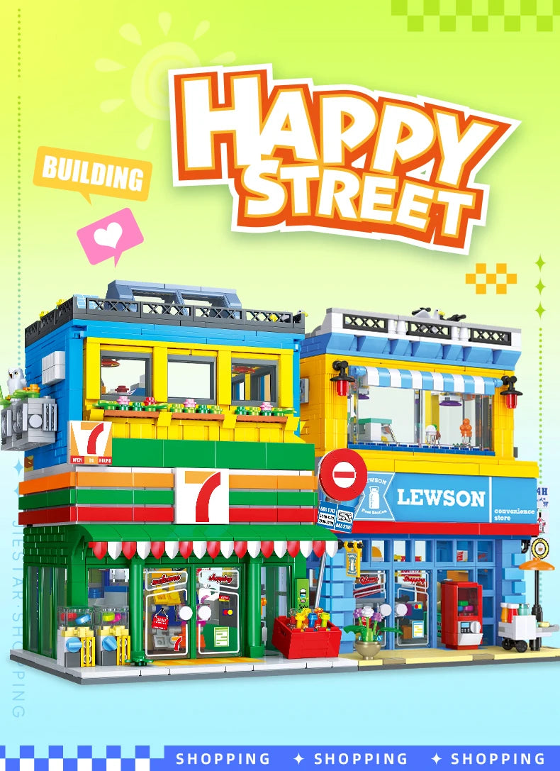 Bloques de Construcción de Tienda de Conveniencia con Escena Urbana, Modelo DIY en Miniatura, Decoración de Escritorio, Regalo Coleccionable para Adultos, Cumpleaños, Festividades