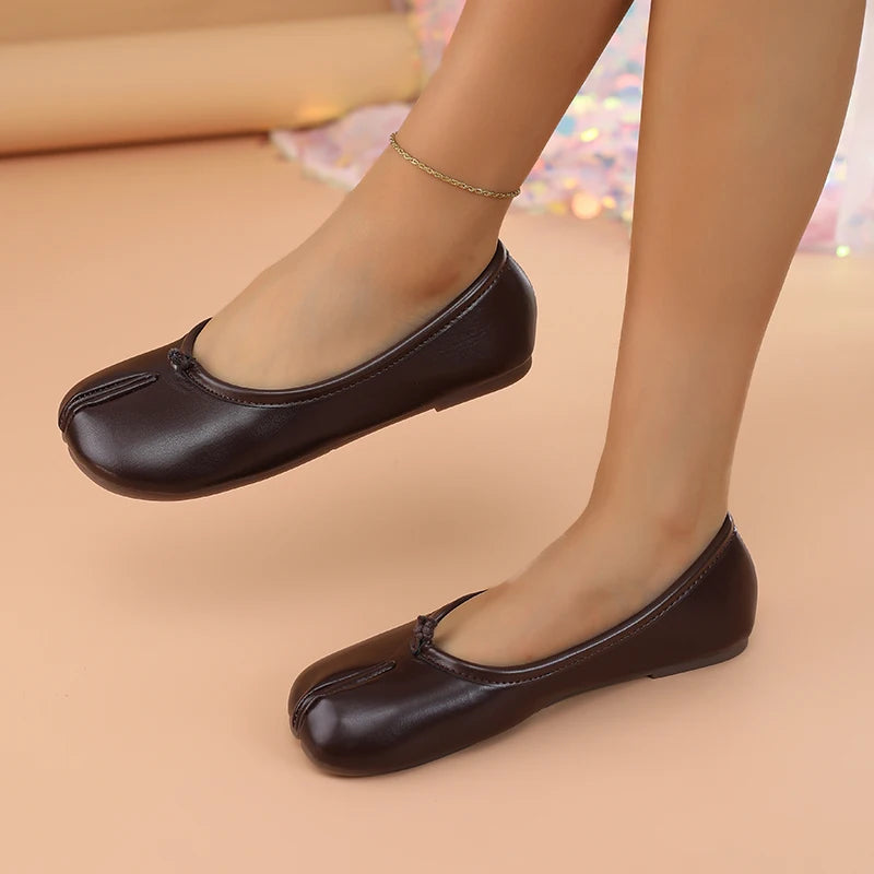 2025 Mocasines separadores de dedos de cuero para mujer, zapatos planos, cómodos, transpirables, informales
