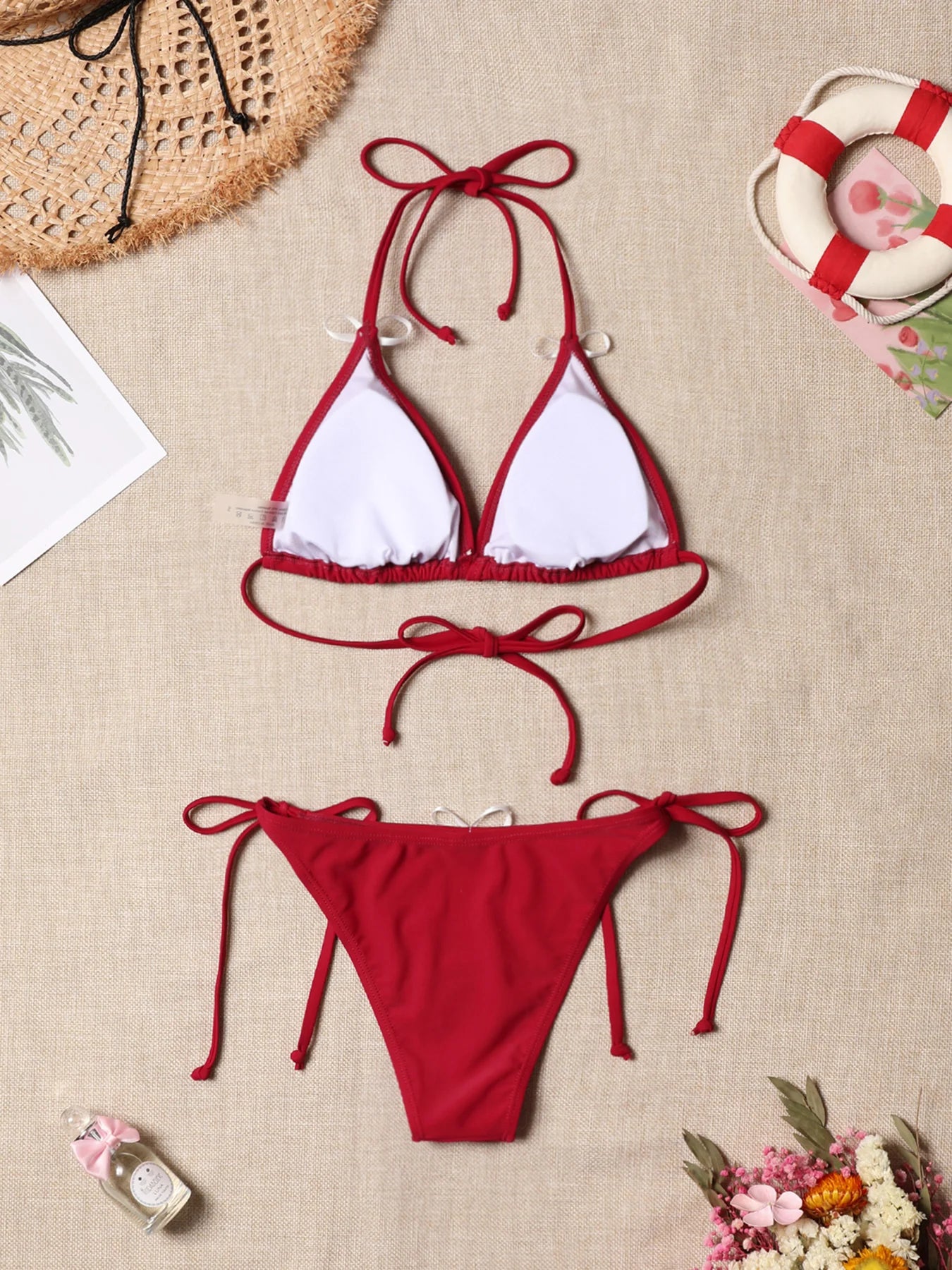 Traje de Baño Bikini Triangular con Tiras Laterales 2026, con Relleno, Sexy, Color Sólido, Moda de Verano para Mujer, Conjunto de Bikini, Nueva Llegada