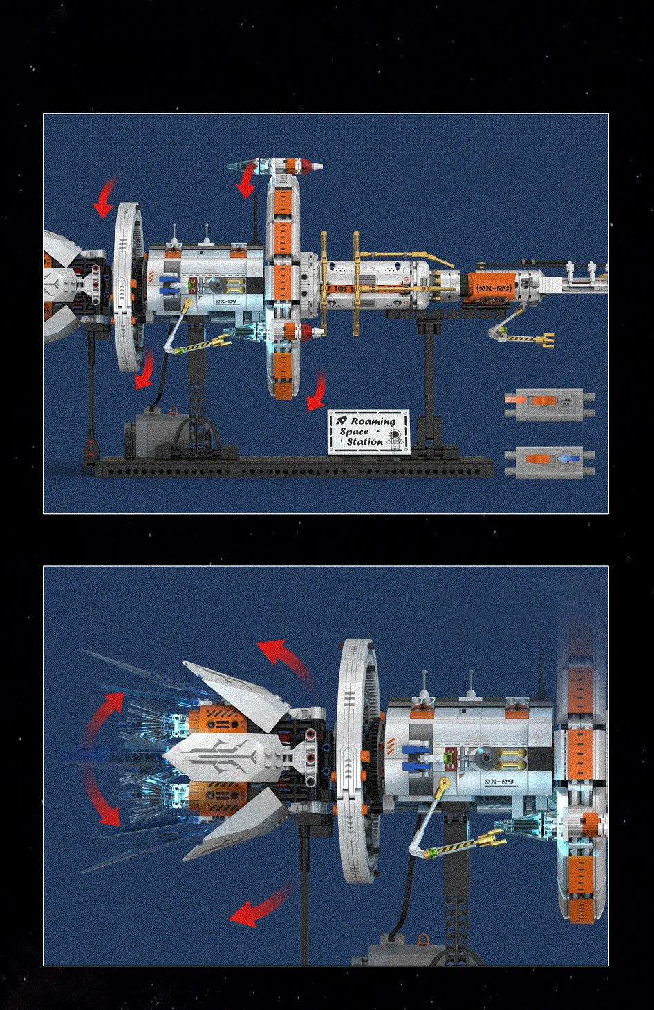 Serie de exploración espacial, modelo de bloques de construcción, estación espacial con propulsor y soporte, adornos MOC creativos de escritorio para adultos