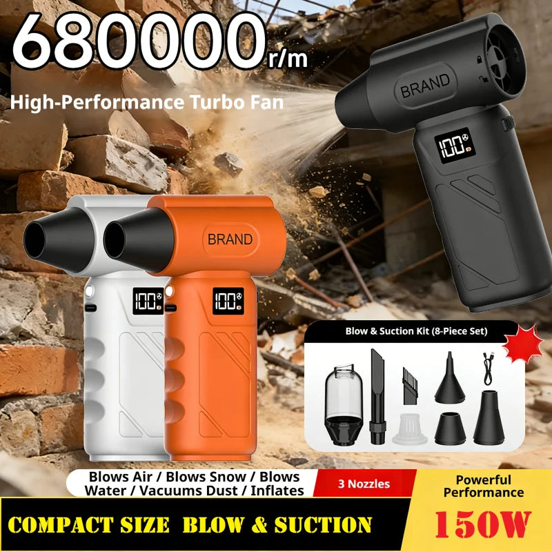 Soplador de aire turbo 5 en 1 inalámbrico, 680000 RPM y batería 10000 mAh