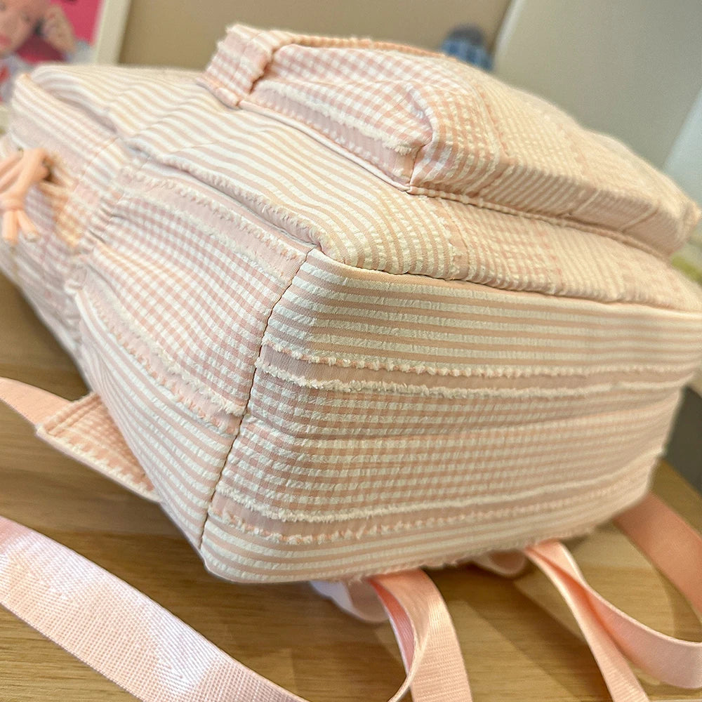 Mochila con Rayas Mixtas, Mochila de Tela Suave, Linda Mochila Escolar en Tonos Pastel para Adolescentes, para el Campus y Uso Diario Informal