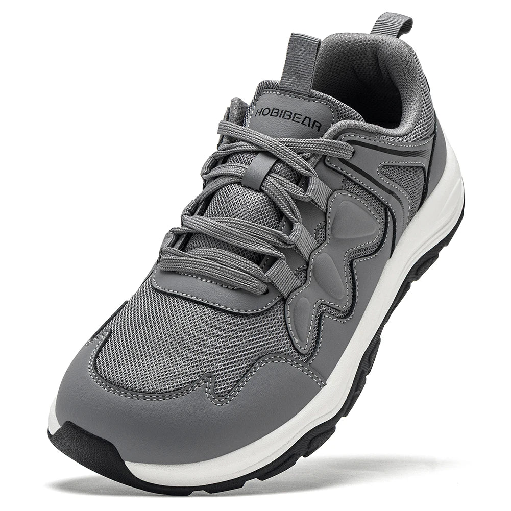 HOBIBEAR Zapatos para caminar con punta ancha, unisex, zapatillas deportivas para exteriores, de cuero artificial, con malla, con cordones, para aumentar la altura, para correr