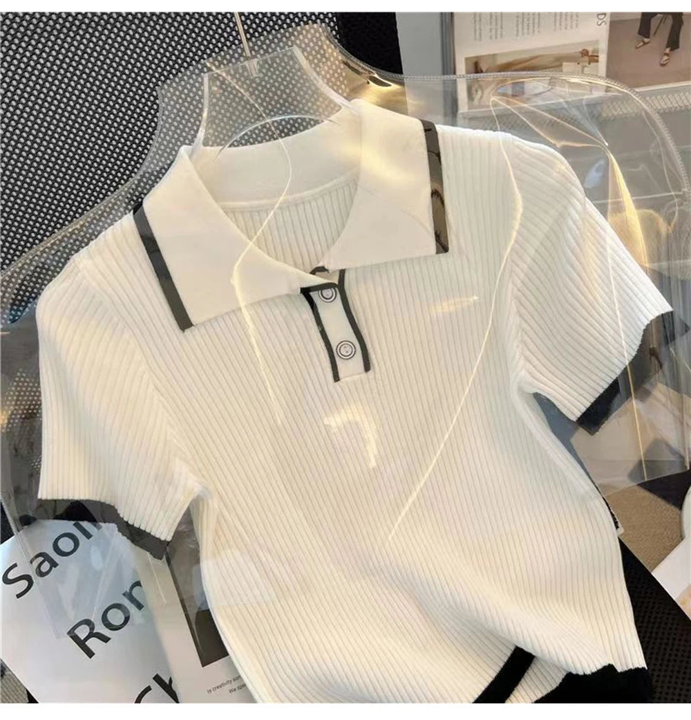 Camiseta de Punto Seda Helada para Mujer, Manga Corta