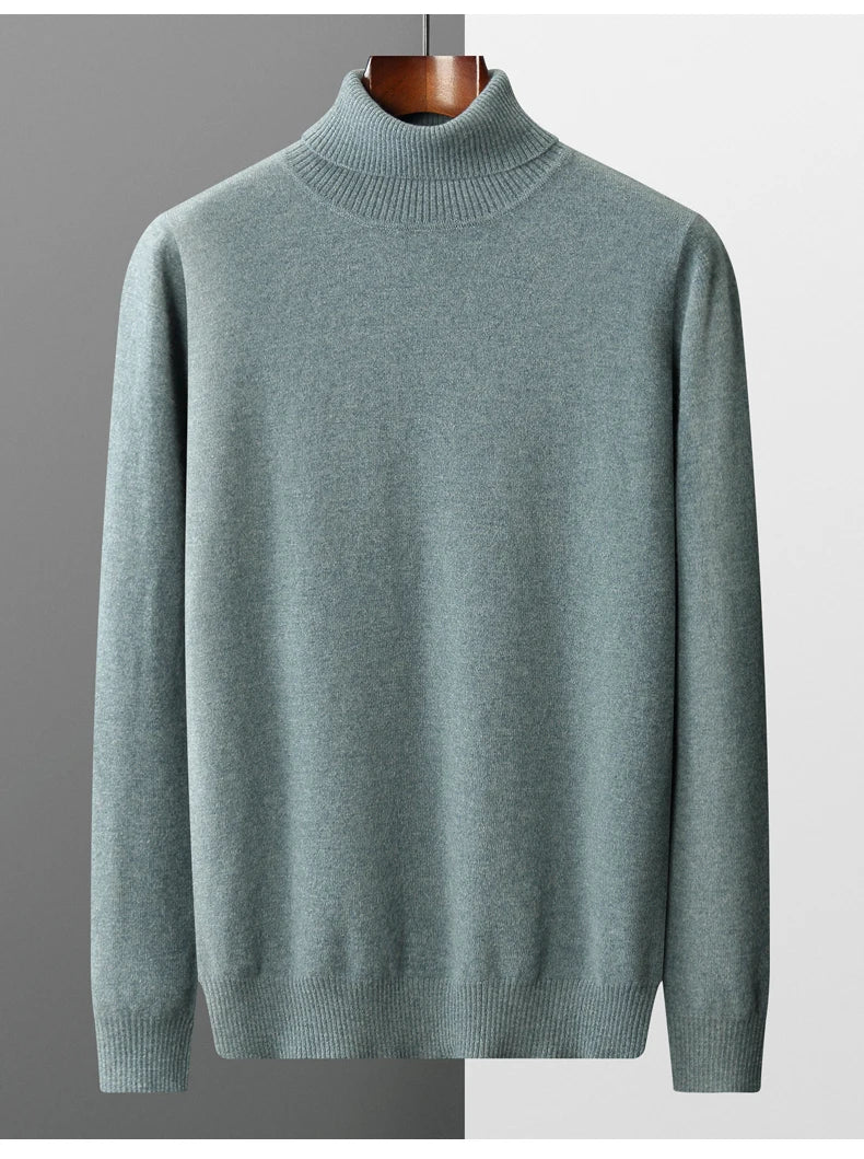 Suéter de cachemira Merina para hombre, Jersey de punto acolchado, cálido, cuello de tortuga, abrigo holgado de talla grande, otoño e invierno, 100%