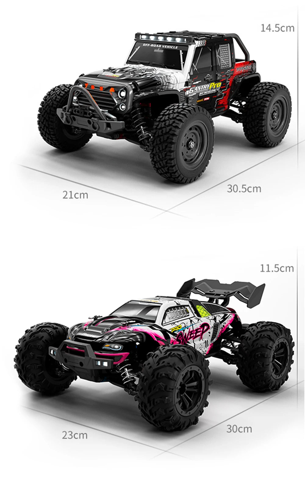Coche RC Todoterreno 1:16 4WD sin Escobillas, 70 KM/H con Luces LED
