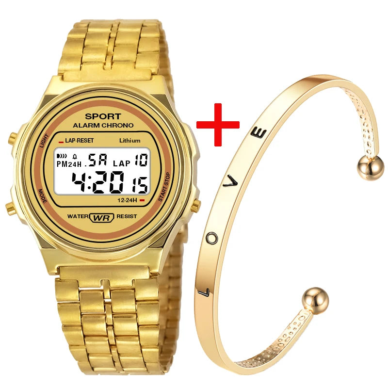 Reloj electrónico LED informal para mujer, correa Retro de acero inoxidable, reloj Digital LED para mujer, reloj de pulsera deportivo multifunción