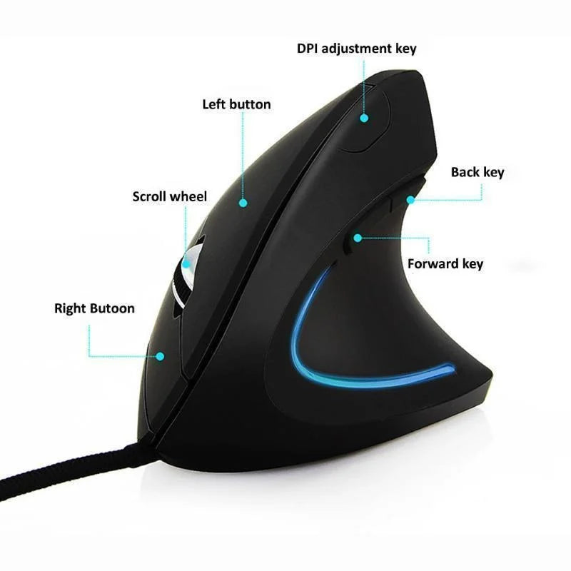Ratón RGB Vertical con cable para mano derecha, Mouse ergonómico para juegos, 3200DPI, USB, óptico para muñeca, saludable, para PC y ordenador