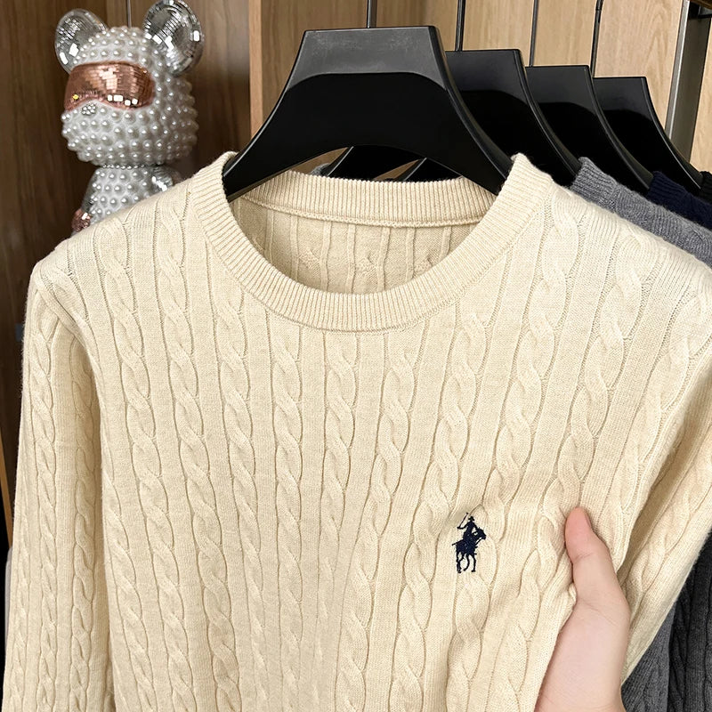 Buzo de Punto Bordado para Hombre - Cuello Redondo, Tejido Grueso Otoño Invierno