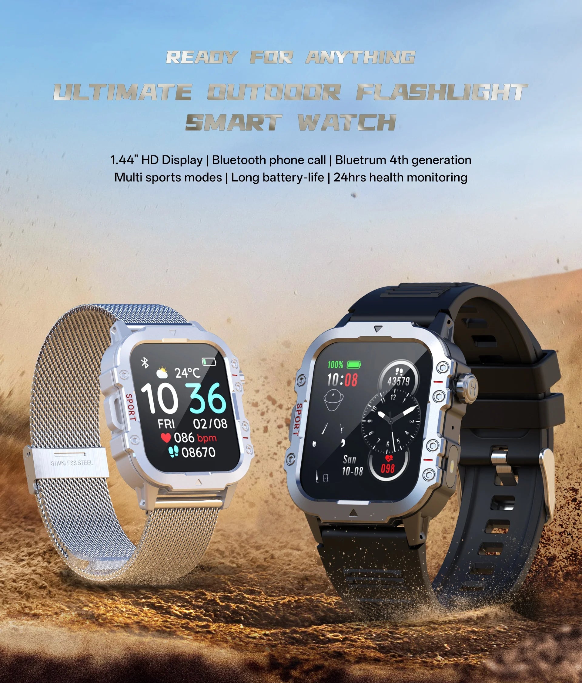 Nuevo Reloj Inteligente Militar Xiaomi 2025 para Hombre, IP67 3ATM, Monitor de Actividad Física y Salud para Deportes al Aire Libre, Pantalla de 1.44 Pulgadas, Llamadas Bluetooth