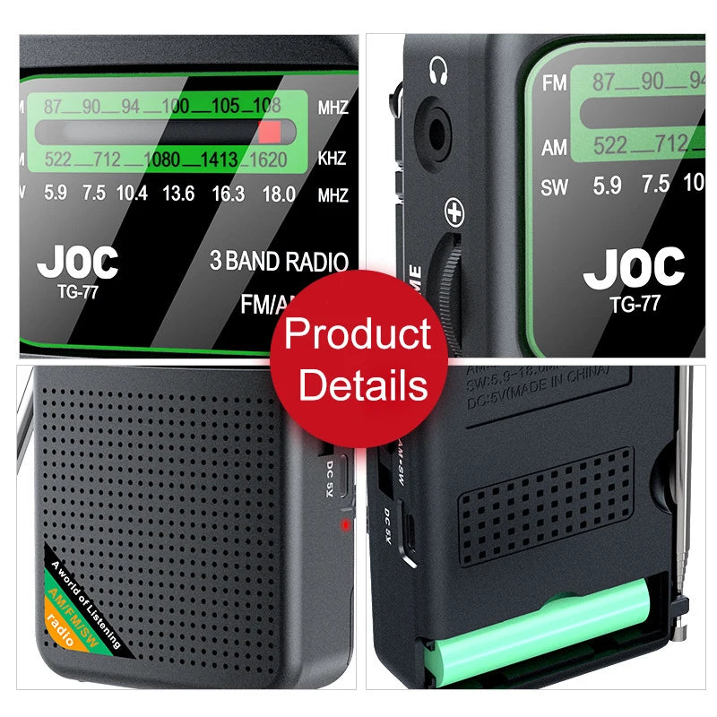 Radio Portátil FM AM SW de Bolsillo con Altavoz y Pantalla HD