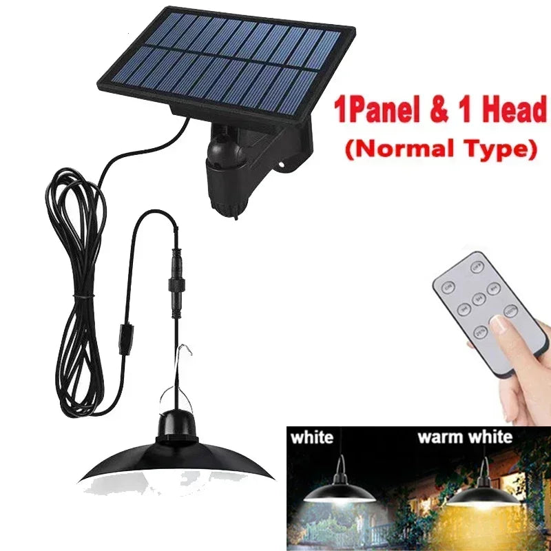 Lámpara solar para exteriores, lámpara LED impermeable, decoraciones de luz colgante de doble cabeza con control remoto para cobertizo interior, granero Roo