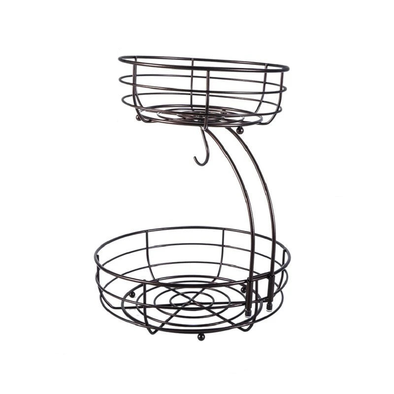 LMETJMA-cesta de frutas para encimera de 2 niveles, cuenco con colgador de plátano, soporte de frutas de alambre de Metal para cocina, organizador de almacenamiento JT312