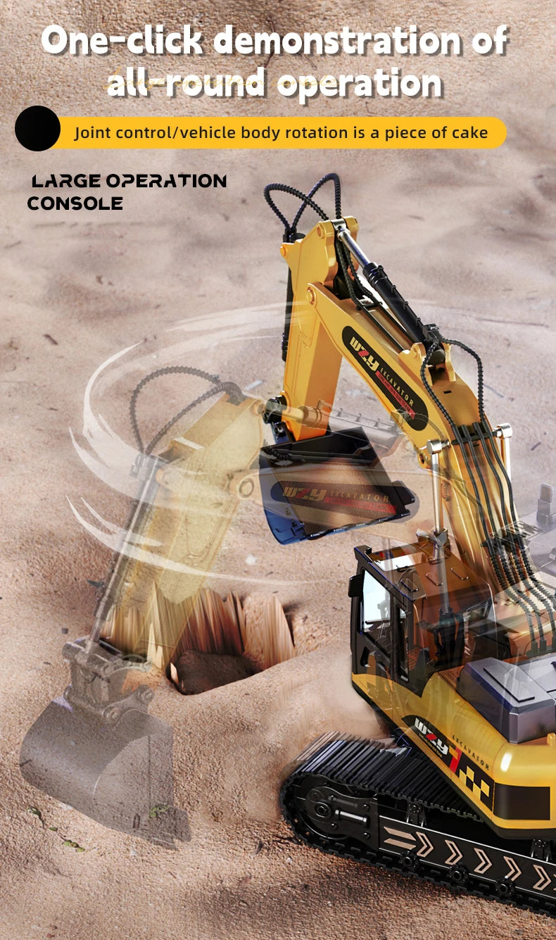Coche RC 12/13/15Ch, excavadora de aleación, vehículo de ingeniería para niños, juguete, volante de suelo, coches de control remoto, juguetes para niños